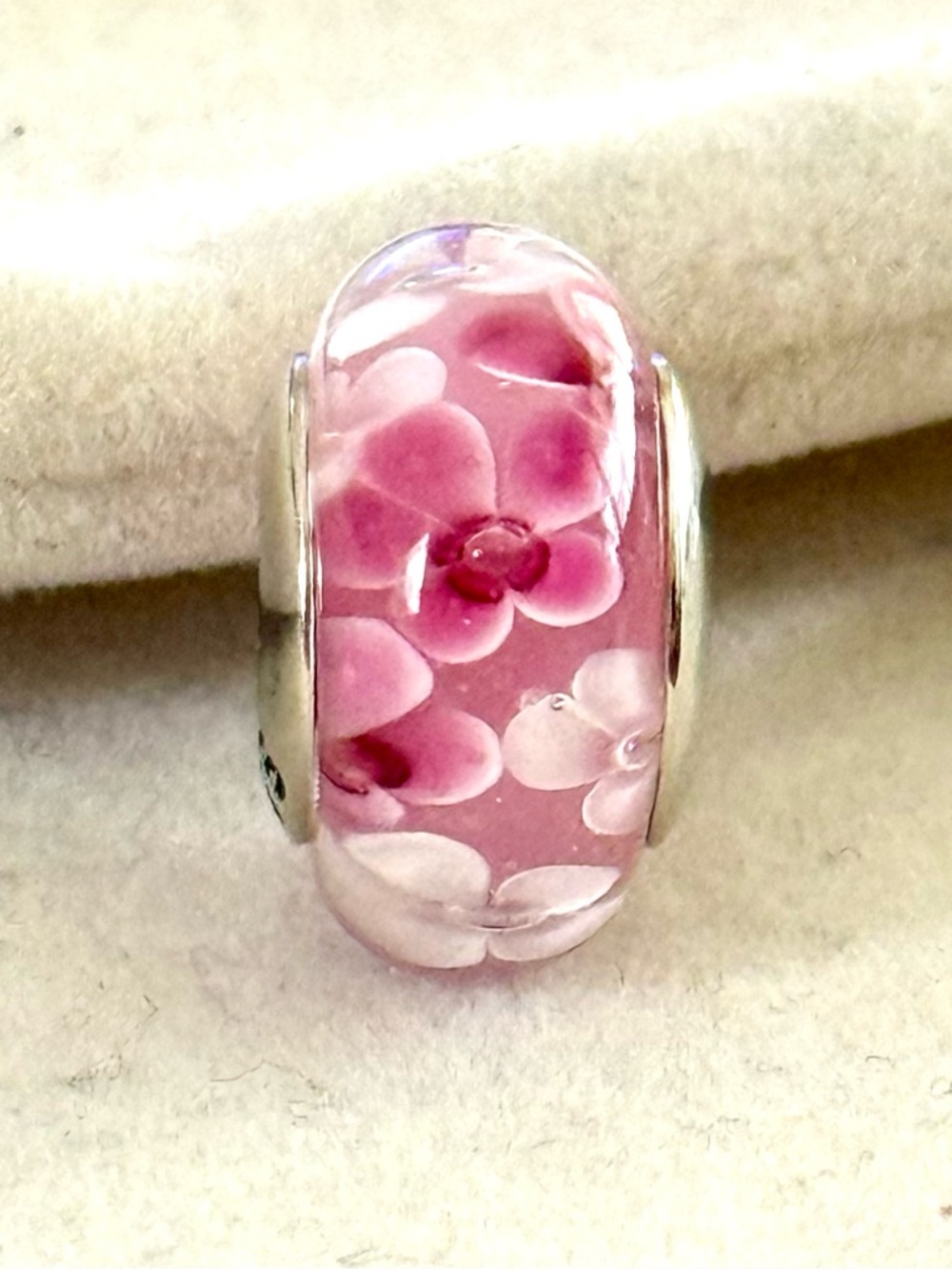 Pink Floral Murano Glass Charm fit Pandora bracelets
